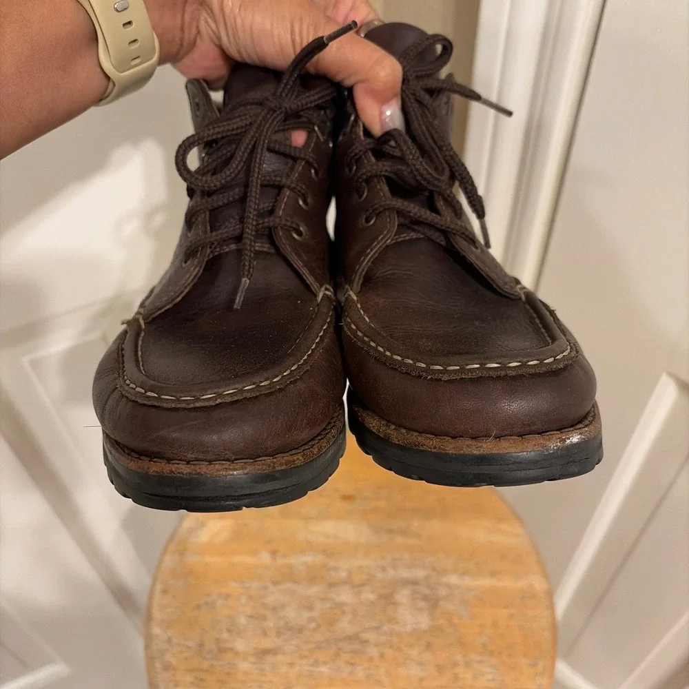 Cole Haan Mens Moc Toe Boots Brown 9M Leather Country Lace Up Lug Sole